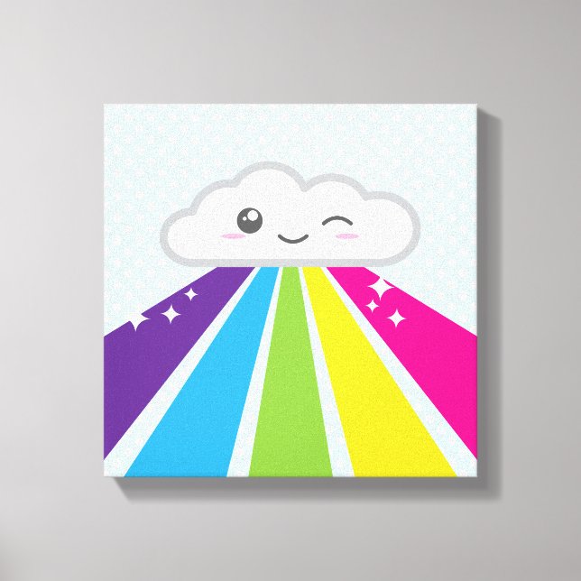Kawaii Cloud and Rainbow Wrapped Canvas (Front)