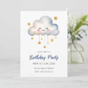 Kawaii Cloud Birthday Party Invitation