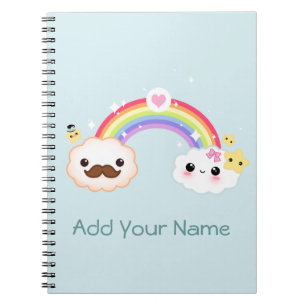 Kawaii cloud couple with rainbow and stars notebook