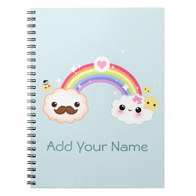 Kawaii cloud couple with rainbow and stars notebook (Front)