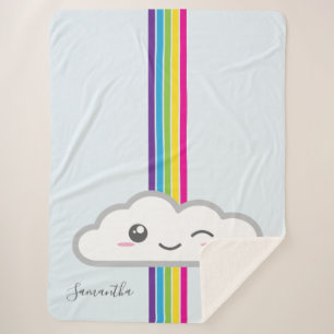 Kawaii Cloud & Rainbow Monogram Sherpa Blanket