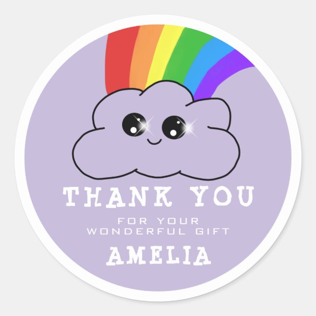 Kawaii Cloud Rainbow Pink Birthday Thank you  Classic Round Sticker (Front)