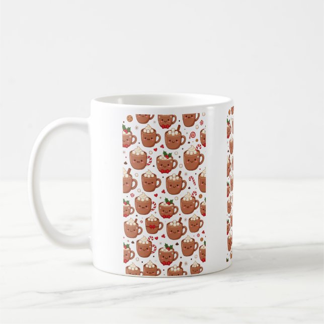 Kawaii Cocoa Marshmallows Pattern Coffee Mug (Left)