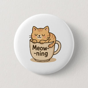 Kawaii Coffee Cat 6 Cm Round Badge