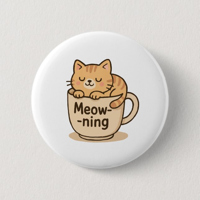Kawaii Coffee Cat 6 Cm Round Badge (Front)