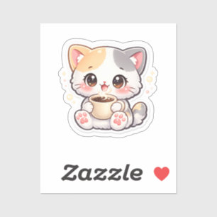 Kawaii Coffee Cat Rectangular Sticker – Cute Kit