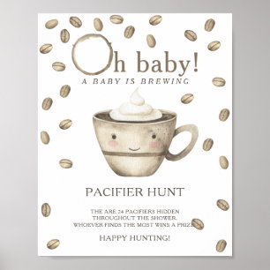 Kawaii Coffee - pacifier hunt baby shower game Poster