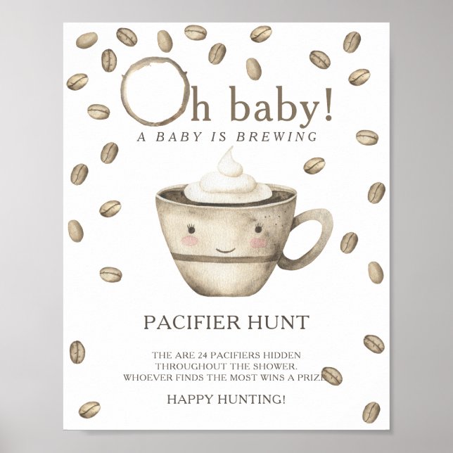 Kawaii Coffee - pacifier hunt baby shower game Poster (Front)