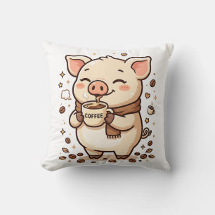 Kawaii Coffee Pig Throw Pillow Decor