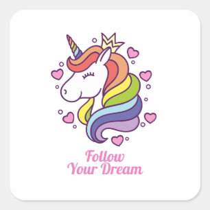 Kawaii Colourful Rainbow Unicorn Dreams Square Sticker