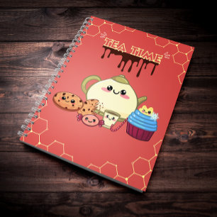 kawaii cookies and warm tea time  notebook