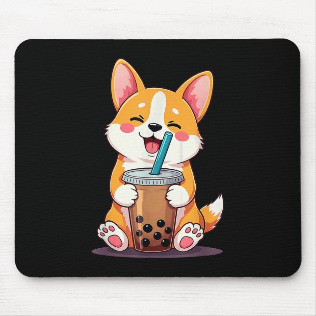 Kawaii Corgi Bubble Tea  Mouse Mat (Front)