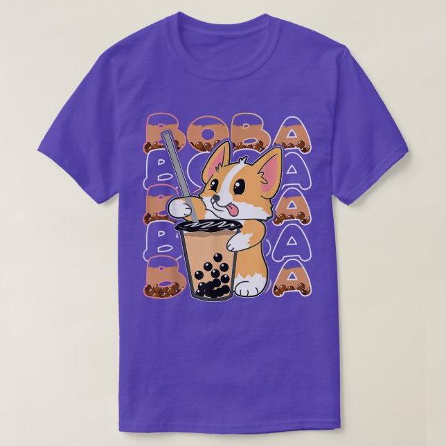 Kawaii Corgi Dog Bubble Tea Boba Anime Neko Japane T-Shirt (Design Front)