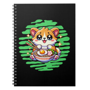 Kawaii Corgi eating bowl of Ramen Notebook