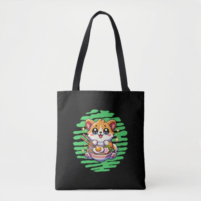 Kawaii Corgi eating bowl of Ramen Tote Bag (Front)