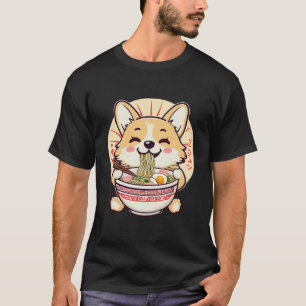 Kawaii Corgi Eating Ramen – Cute Anime Dog Food  T-Shirt