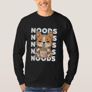 Kawaii Corgi Eating Ramen Noodles Cute Anime Food T-Shirt