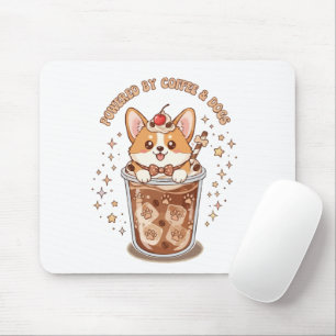 Kawaii Corgi Powered by Coffee and Dogs Mouse Mat