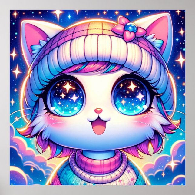 Kawaii Cosmic Cat Poster (Front)