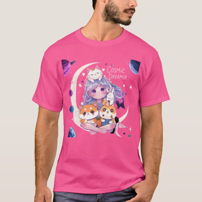 Kawaii Cosmic Dreamer Cute Moon Animal Friends gif T-Shirt (Front)