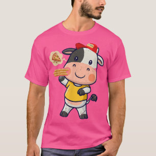 Kawaii Cow Cute Animal Pizza Delivery Funny Pizza T-Shirt