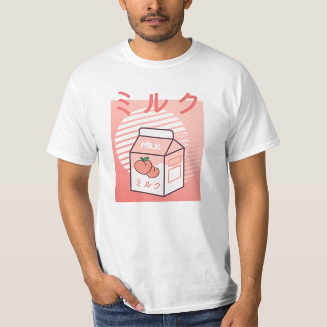 Kawaii Cow Retro Japanese Peach Milk T-Shirt (Front)