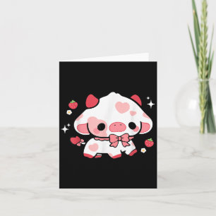 Kawaii Cow Strawberry Cute Aesthetic Anime Girls T Card