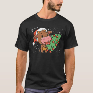 Kawaii Cow With Christmas Tree Xmas Farmers Pajama T-Shirt