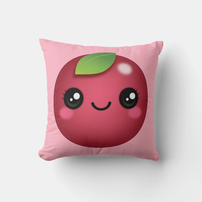 Kawaii Cranberry Throw Pillow (Front)