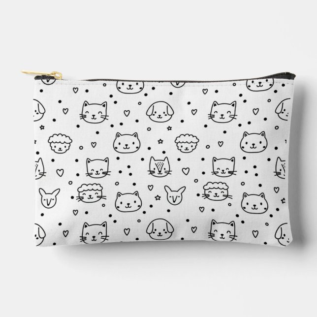 Kawaii Critter Faces Pattern Accessory Pouch (Front)