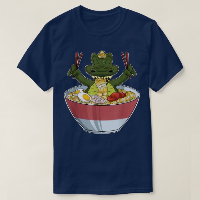 Kawaii Crocodile Japan Ramen Noodles I Otaku Anime T-Shirt (Design Front)
