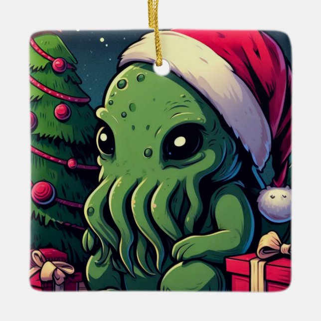 Kawaii Cthulhu Christmas - Merry Cthulhumas Ceramic Ornament (Front)