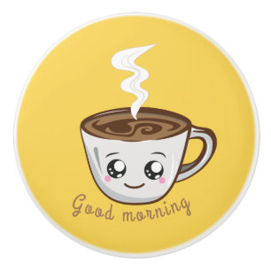 Kawaii Cup of coffee, tea Good morning Ceramic Knob