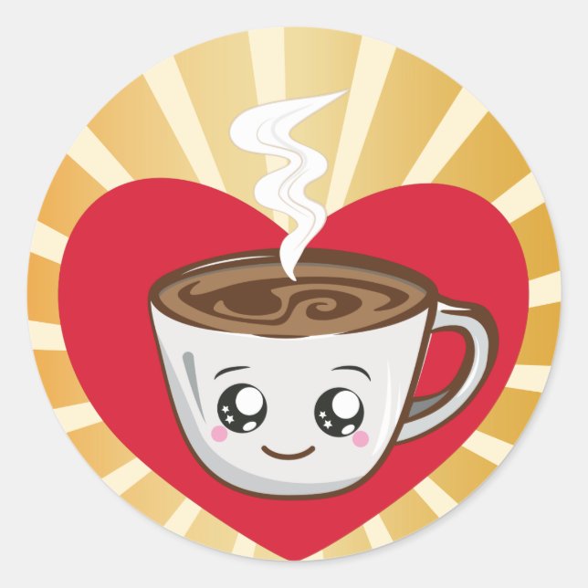 Kawaii Cup of coffee with love in the morning Classic Round Sticker (Front)
