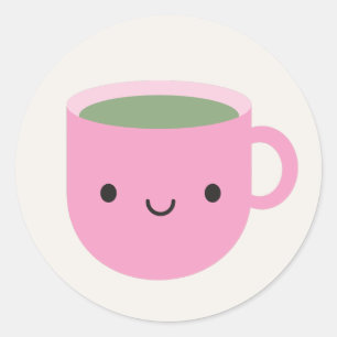 Kawaii Cup of Green Tea (Sencha) Classic Round Sticker