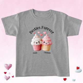 Kawaii Cupcake Besties with Hearts T-Shirt