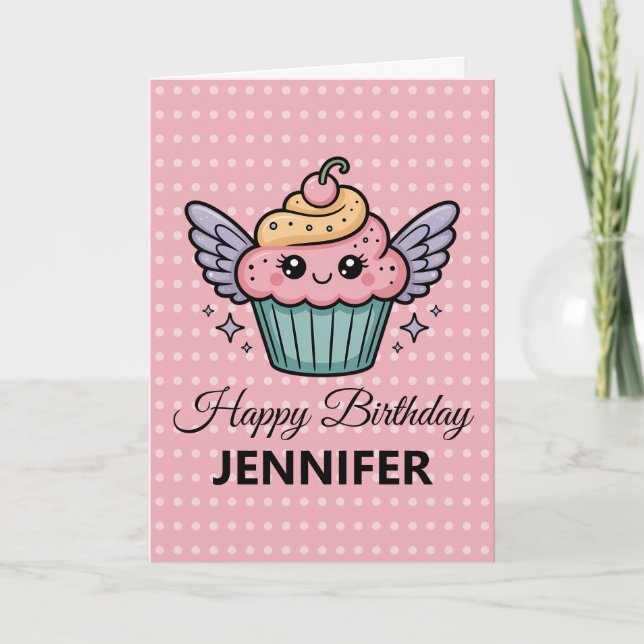  Kawaii Cupcake | Birthday Greeting Card (Front)