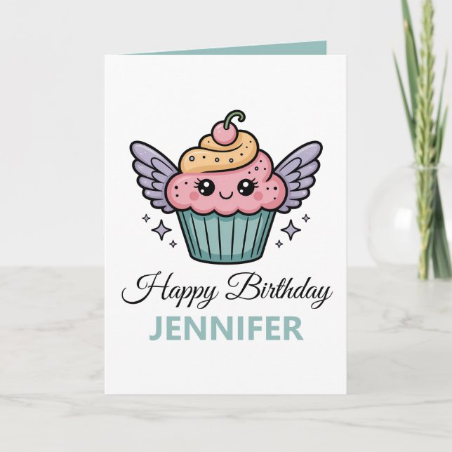  Kawaii Cupcake | Birthday Greeting Card (Front)