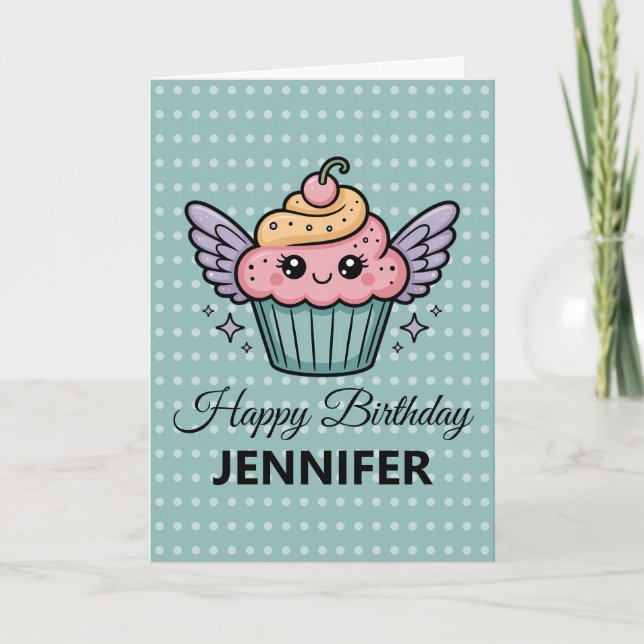  Kawaii Cupcake | Birthday Greeting Card (Front)