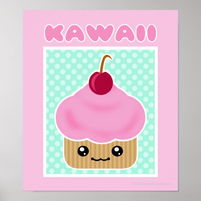 Kawaii Cupcake Cherry Poster (Front)