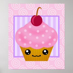 Kawaii Cupcake Cherry Poster