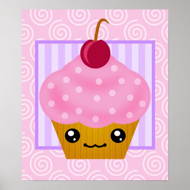 Kawaii Cupcake Cherry Poster (Front)