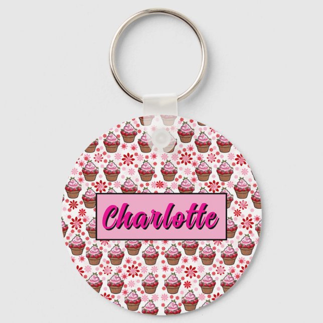 Kawaii Cupcake Design – Cute Dessert Illustration  Key Ring (Front)