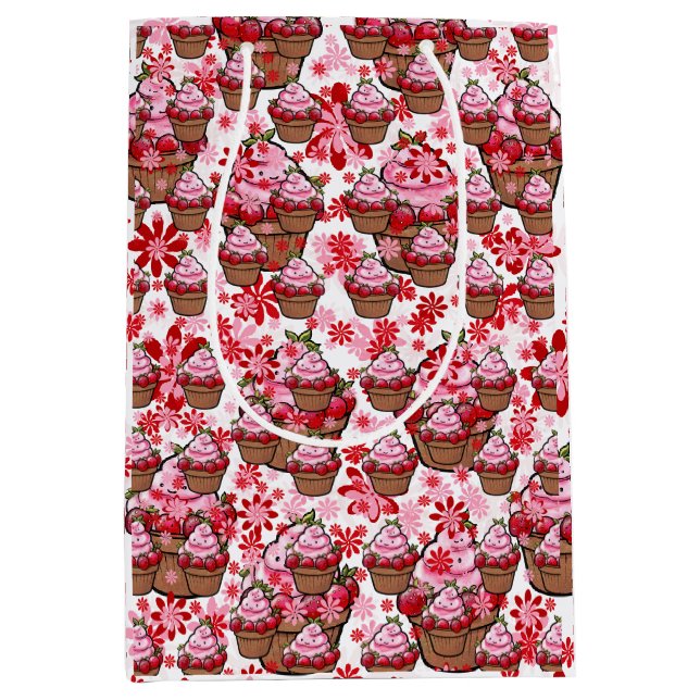 Kawaii Cupcake Design – Cute Dessert Illustration  Medium Gift Bag (Front)