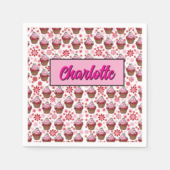 Kawaii Cupcake Design – Cute Dessert Illustration  Napkin (Front)
