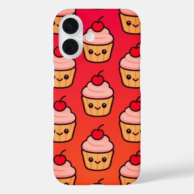 Kawaii Cupcake Grid with Smiling Faces and Cherry  Case-Mate iPhone Case (Back)
