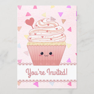 Kawaii Cupcake Hearts pink Invitation