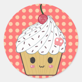 Kawaii Cupcake in Polka Dots Classic Round Sticker