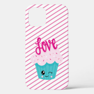 Kawaii Cupcake Love Pink Teal Stripe Cute Girly iPhone 12 Case