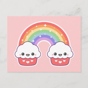Kawaii Cupcake Rainbow Postcard